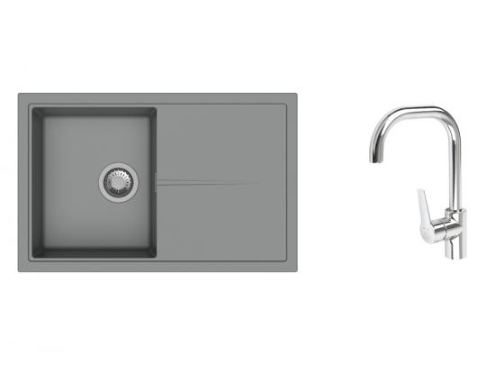 K-StrongSinks S3 zlew Labe 780x500mm granit szary + Bateria Garonne chrom