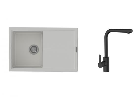 K-StrongSinks S3 zlew Labe 780x500mm granit biały + Bateria Ipoly czarny
