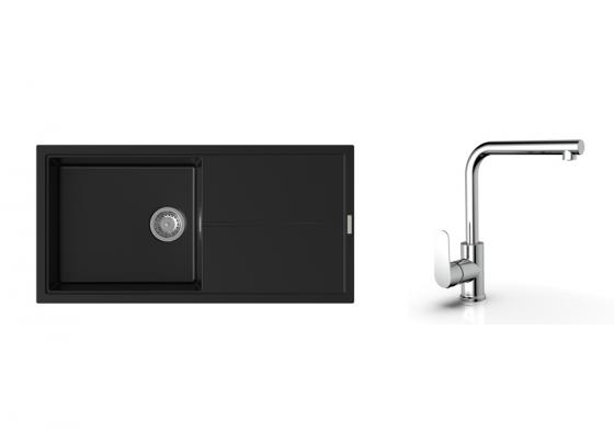 K-StrongSinks S3 zlew Labe 1000×500 mm granit czarny + bateria Stréva chrom