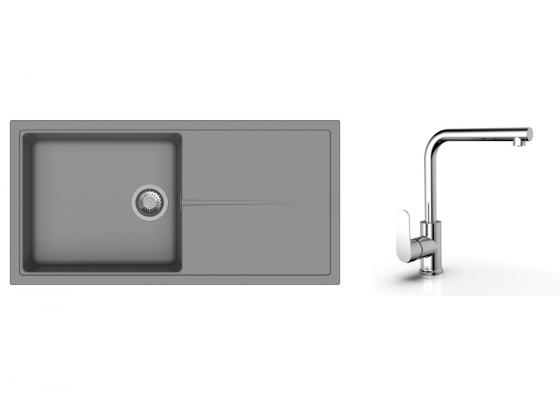 K-StrongSinks S3 zlew Labe 1000×500 mm granit szary + bateria Stréva chrom