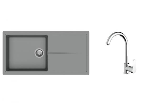 K-StrongSinks S3 zlew Labe 1000×500 mm granit szary + bateria Seina chrom