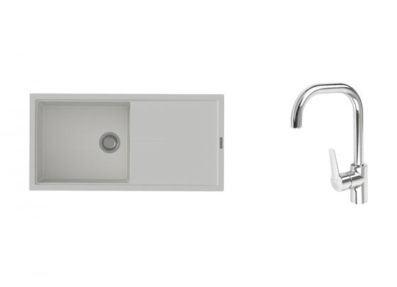 K-StrongSinks S3 zlew Labe 1000×500 mm granit biały + bateria Garonne chrom