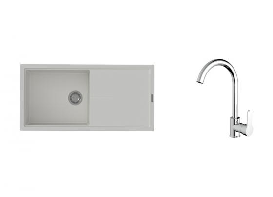 K-StrongSinks S3 zlew Labe 1000×500 mm granit biały + bateria Seina chrom