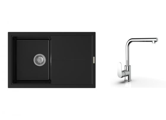 K-StrongSinks S3 zlew Labe 780×500 mm granit czarny + bateria Stréva chrom