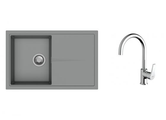 K-StrongSinks S3 zlew Labe 780x500mm granit szary + Bateria Rhona chrom