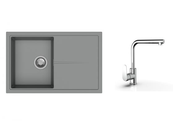 K-StrongSinks S3 zlew Labe 780×500 mm granit szary + bateria Stréva chrom
