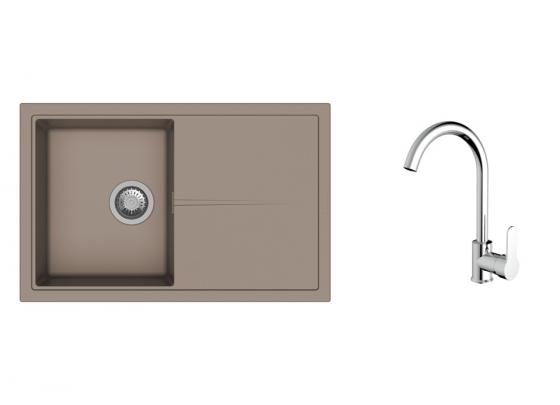 K-StrongSinks S3 zlew Labe 780x500mm granit beżowy + Bateria Seina chrom