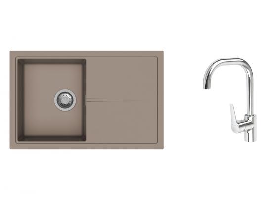 K-StrongSinks S3 zlew Labe 780×500 mm granit beżowy + bateria Garonne chrom