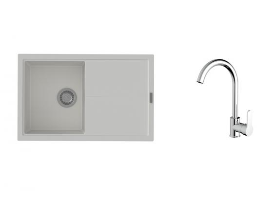 K-StrongSinks S3 zlew Labe 780x500mm granit biały + Bateria Seina chrom