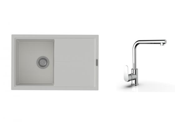 K-StrongSinks S3 zlew Labe 780x500mm granit biały + Bateria Stréva chrom