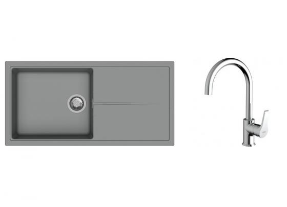 K-StrongSinks S3 zlew Labe 1000×500 mm granit szary + bateria Rhona chrom