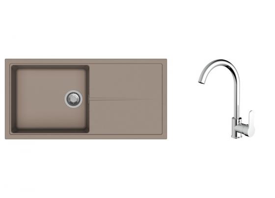 K-StrongSinks S3 zlew Labe 1000×500 mm granit beżowy + bateria Seina chrom
