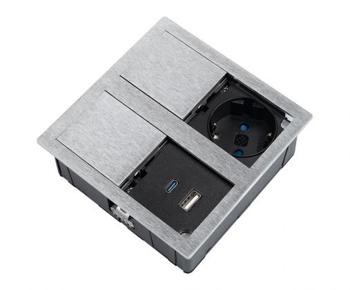 VersaHit Dual gniazdo elekt. 1x 230V Schuko, USB A/C 5V aluminium szlifowane