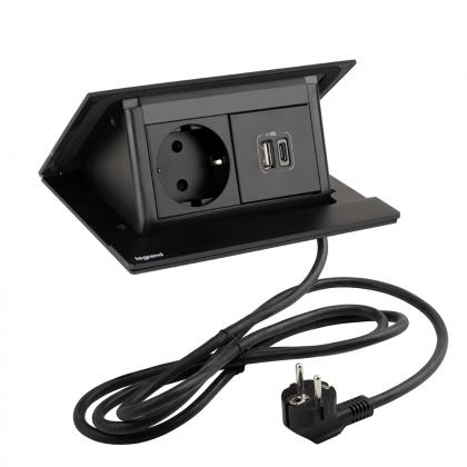 LEGRAND gniazdko PopUp, 1x 230V Schuko, USB A+C ładowarka, czarny matowy