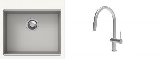 K-StrongSinks S3 Set zlew Ipel 560x510mm granit biały + Bateria Neris nierdz.