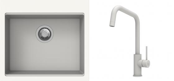 K-StrongSinks S3 Set zlew Ipel 560x510mm granit biały + Bateria Arda biała
