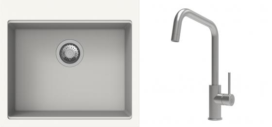 K-StrongSinks S3 Set zlew Ipel 560x510mm granit biały + Bateria Arda nierdz.