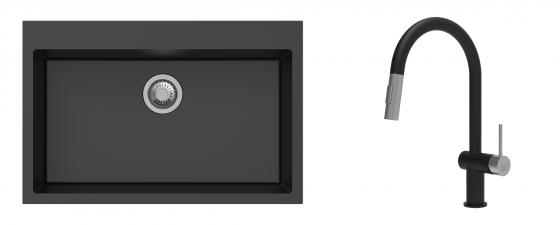 K-StrongSinks S3 Set zlew Ipel 780x510mm granit czarny + Bateria Neris czarna