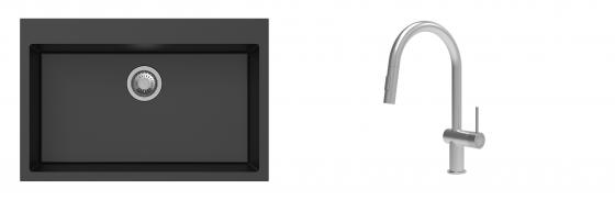K-StrongSinks S3 Set zlew Ipel 780x510mm granit czarny + Bateria Neris nierdz.
