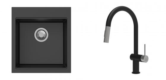 K-StrongSinks S3 Set zlew Ipel 460x510mm granit czarny + Bateria Neris czarna