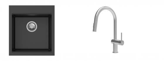 K-StrongSinks S3 Set zlew Ipel 460x510mm granit czarny + Bateria Neris nierdz.