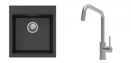 K-StrongSinks S3 Set zlew Ipel 460x510mm granit czarny + Bateria Arda nierdz.