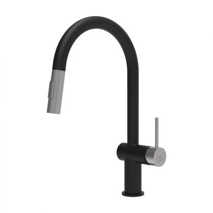 StrongSinks S3 Baterie Neris  z wysuw. wylewką w kształcie U czarna matowa,stal
