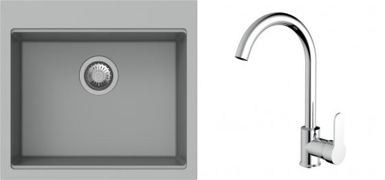 K-StrongSinks S3 Set zlew Ipel 560x510mm granit szary + Bateria Seina chrom