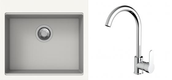 K-StrongSinks S3 Set zlew Ipel 560x510mm granit biały + Bateria Seina chrom