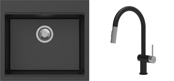 K-StrongSinks S3 Set zlew Ipel 560x510mm granit czarny + Bateria Neris czarna