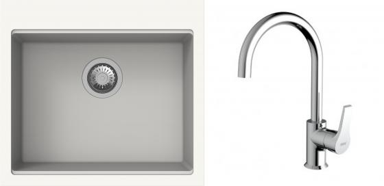K-StrongSinks S3 Set zlew Ipel 560x510mm granit biały + Bateria Rhona chrom