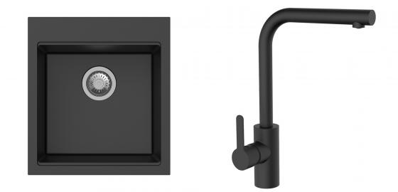 K-StrongSinks S3 Set zlew Ipel 460x510mm granit czarny + Bateria Ipoly czarna