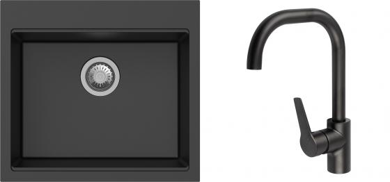 K-StrongSinks S3 Set zlew Ipel 560x510mm granit czarny + Bateria Garonne czarna