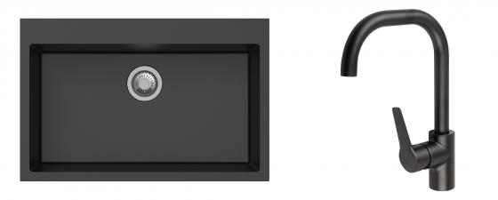 K-StrongSinks S3 Set zlew Ipel 780x510mm granit czarny + Bateria Garonne czarna