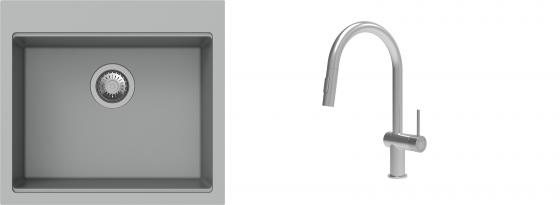 K-StrongSinks S3 Set zlew Ipel 560x510mm granit szary + Bateria Neris nierdz.