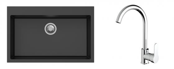 K-StrongSinks S3 Set zlew Ipel 780x510mm granit czarny + Bateria Seina chrom
