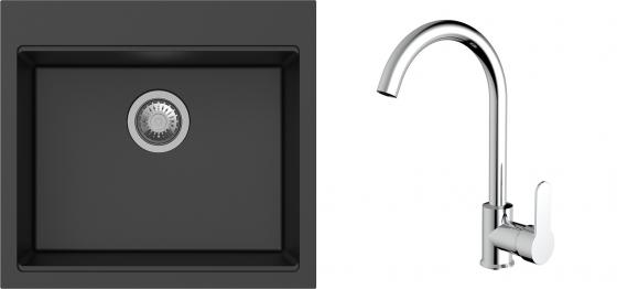 K-StrongSinks S3 Set zlew Ipel 560x510mm granit czarny + Bateria Seina chrom