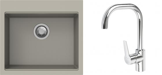 K-StrongSinks S3 Set zlew Ipel 560x510mm granit brąz + Bateria Garonne chrom