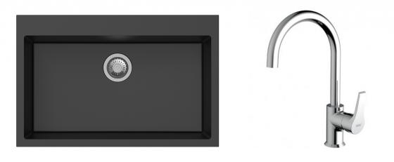 K-StrongSinks S3 Set zlew Ipel 780x510mm granit czarny + Bateria Rhona chrom
