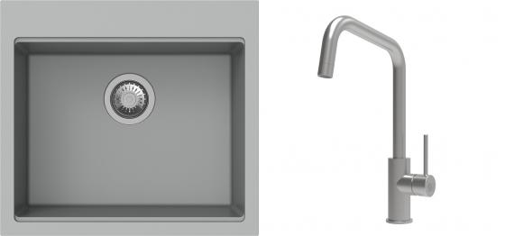 K-StrongSinks S3 Set zlew Ipel 560x510mm granit szary + Bateria Arda nierdz.