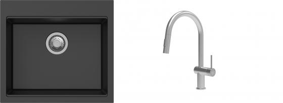 K-StrongSinks S3 Set zlew Ipel 560x510mm granit czarny + Bateria Neris nierdz.