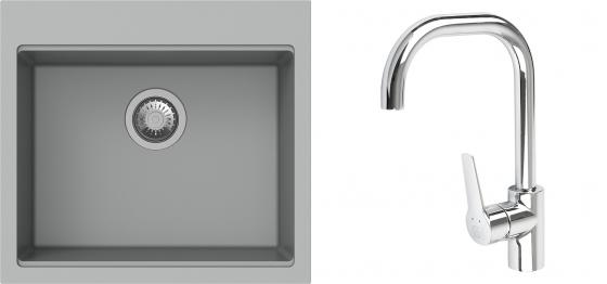 K-StrongSinks S3 Set zlew Ipel 560x510mm granit szary + Bateria Garonne chrom