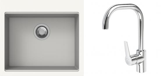 K-StrongSinks S3 Set zlew Ipel 560x510mm granit biały + Bateria Garonne chrom