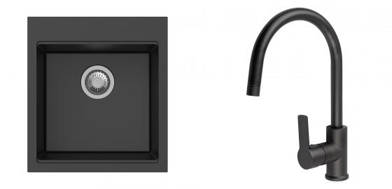 K-StrongSinks S3 Set zlew Ipel 460x510mm granit czarny + Bateria Loira czarna
