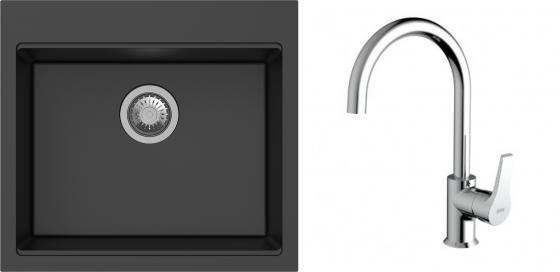 K-StrongSinks S3 Set zlew Ipel 560x510mm granit czarny + Bateria Rhona chrom