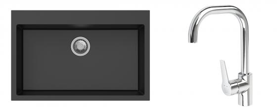 K-StrongSinks S3 Set zlew Ipel 780x510mm granit czarny + Bateria Garonne chrom