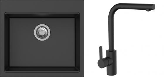 K-StrongSinks S3 Set zlew Ipel 560x510mm granit czarny + Bateria Ipoly czarna