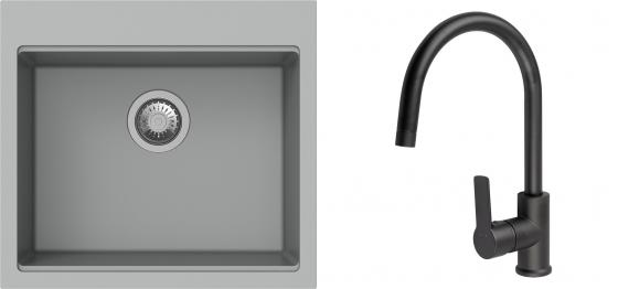 K-StrongSinks S3 Set zlew Ipel 560x510mm granit szary + Bateria Loira czarna
