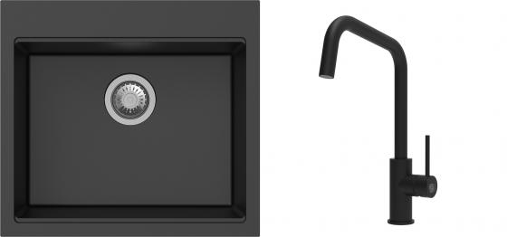 K-StrongSinks S3 Set zlew Ipel 560x510mm granit czarny + Bateria  Arda czarna