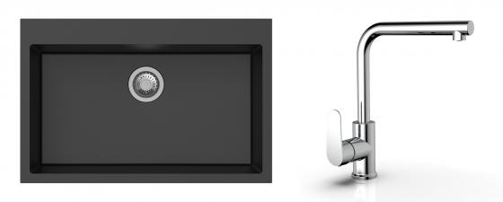 K-StrongSinks S3 Set zlew Ipel 780x510mm granit czarny + Bateria  Stréva chrom